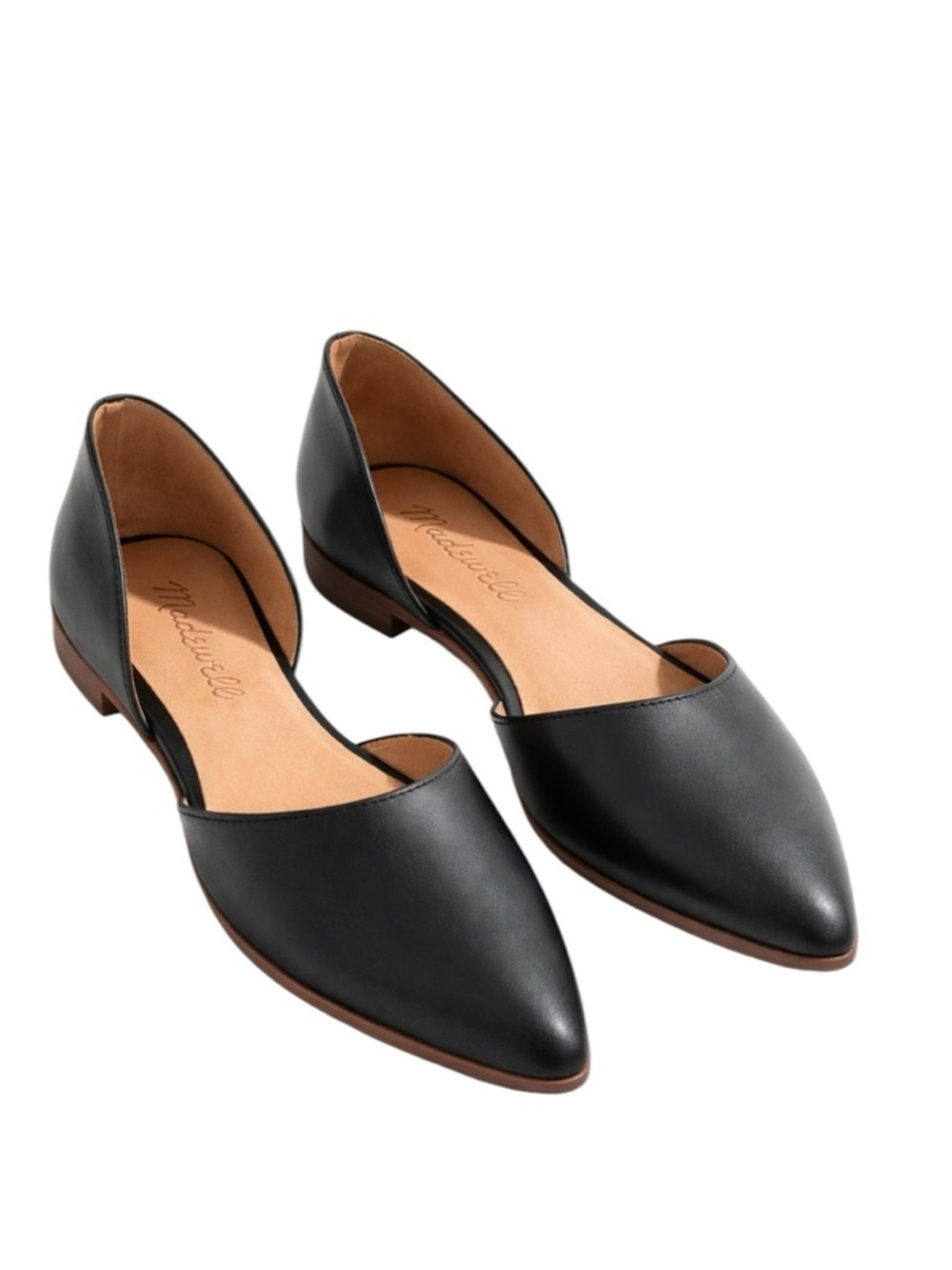 Madewell - Black Leather Pointed Toe Flats D’Orsay Slip On Minimal Chic Sz 6.5